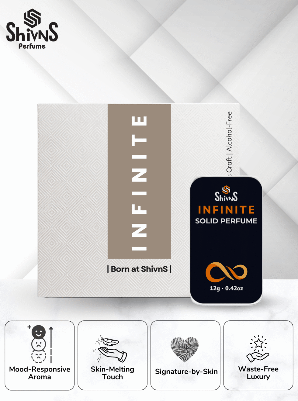 Infinite Solid Perfume by Shivns timeless oud and amber luxury balm.