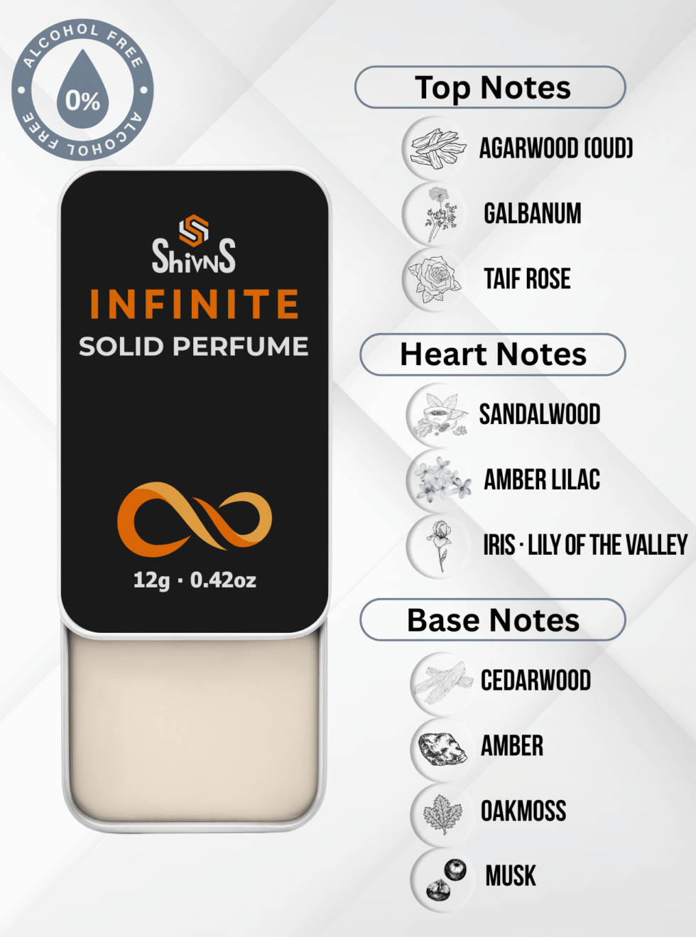 Infinite Solid Perfume by Shivns timeless oud and amber luxury balm.