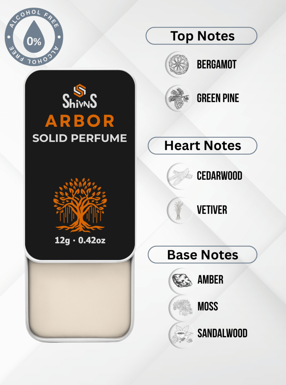 Arbor Solid Perfume by Shivns earthy cedarwood and pine luxury balm.
